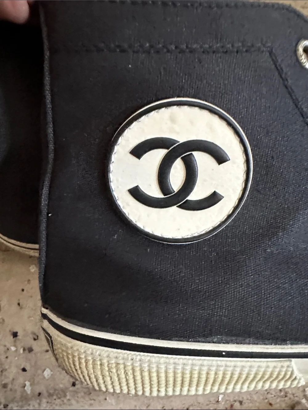 CHANEL Black and White  High-Top Canvas Sneakers Authentic